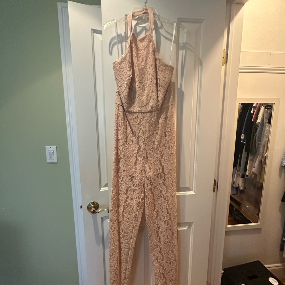 bebe Lace Halter Jumpsuit - Blush